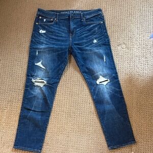 American Eagle Outfitters Men's Ripped Dark Blue Skinny Jeans